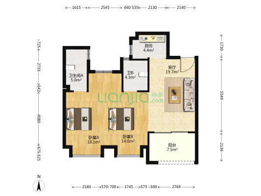 铂悦佳园 2室1厅2卫 92平方