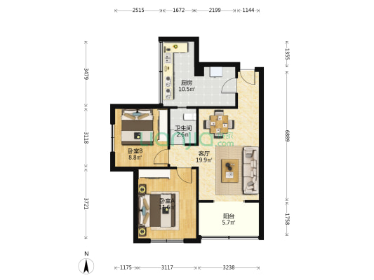 航天中一区 2室1厅1卫 64平方