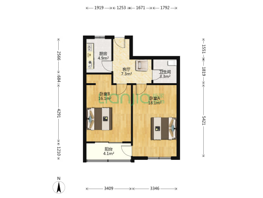 爱国楼 2室1厅1卫 49平方