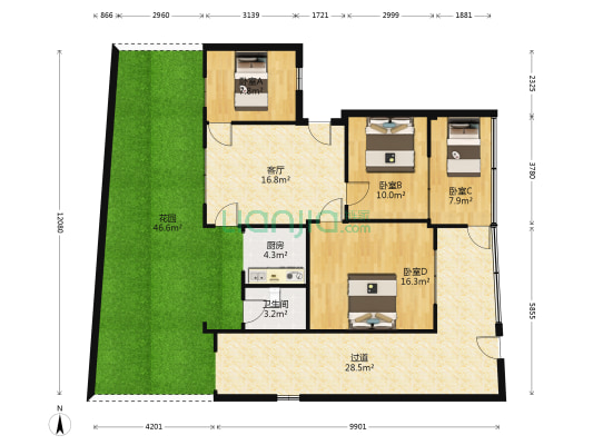 署前街45号附11号 4室1厅1卫 73平方