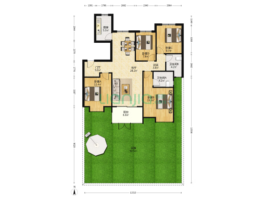 中海原山 4室1厅2卫 123平方