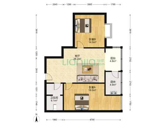 景宏大厦 2室1厅1卫 98平方