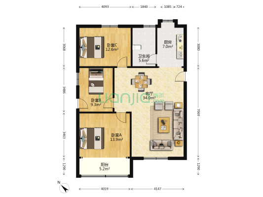 施家园路 3室1厅1卫 106平方