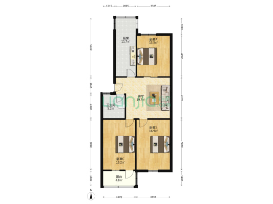 红杏小区 3室1厅1卫 102平方