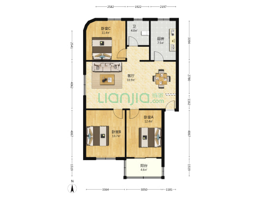 玫瑰苑(肥西) 3室1厅1卫 97平方