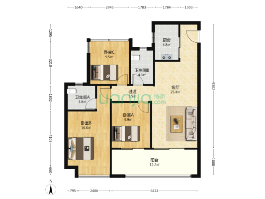 中骏世界城 3室1厅2卫 118平方