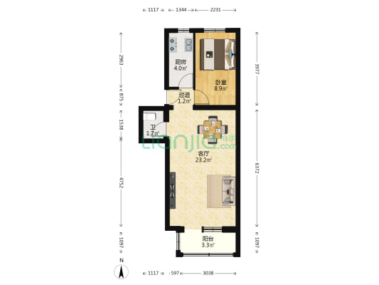 东公街64号院 1室1厅1卫 54平方