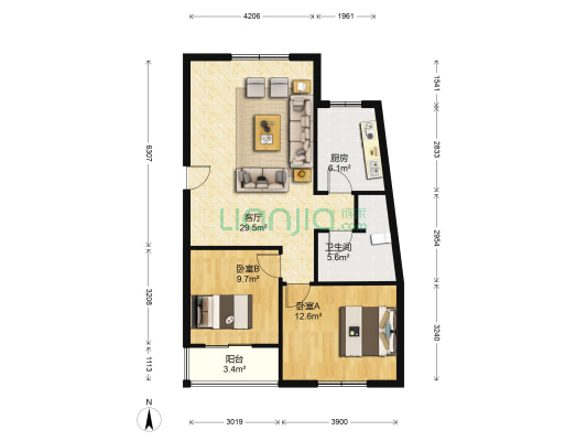 元顺和苑 2室1厅1卫 87平方