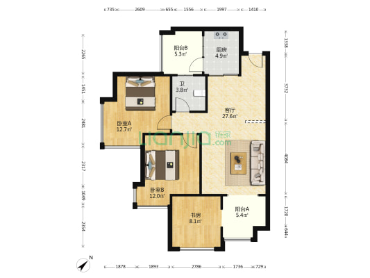 仟坤云庭 3室1厅1卫 94平方