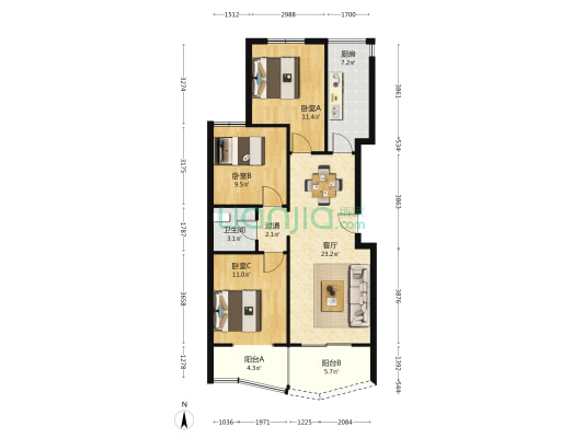 中盟·椰海国际 3室1厅1卫 102平方