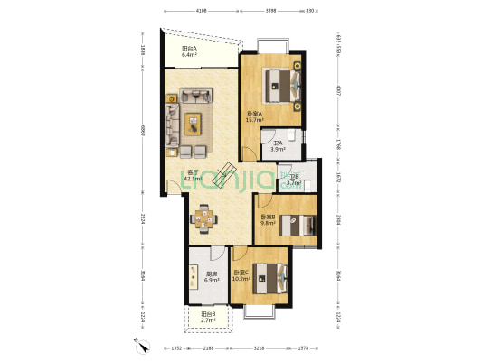 五星景苑 3室1厅2卫 114平方
