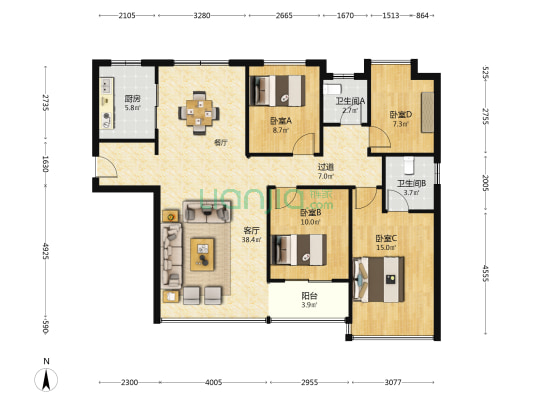 学仕里 4室1厅2卫 135平方
