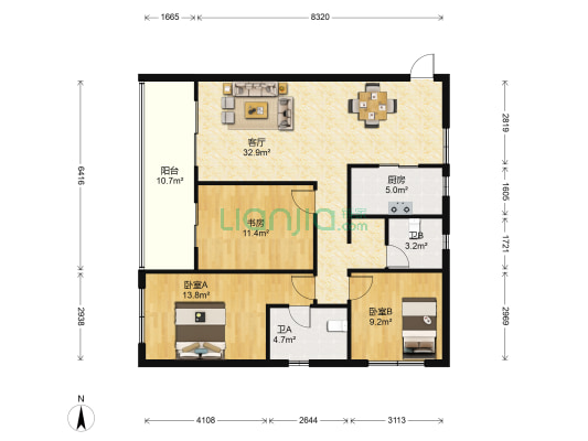 东原璞阅 3室1厅2卫 109平方