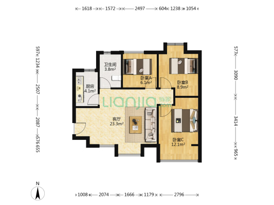 蓝光COCO时代 3室1厅1卫 87平方
