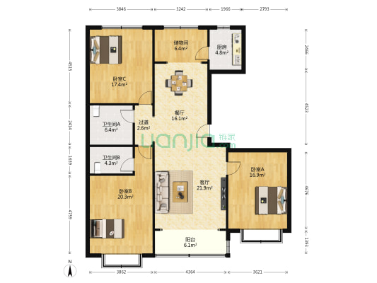 嘉丰小区 3室2厅2卫 147平方