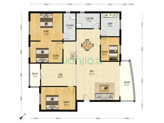 建设中路595号 4室1厅2卫 167平方