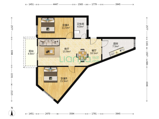 芳草园小区 2室2厅1卫 85平方