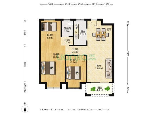 翠园 3室1厅1卫 101平方
