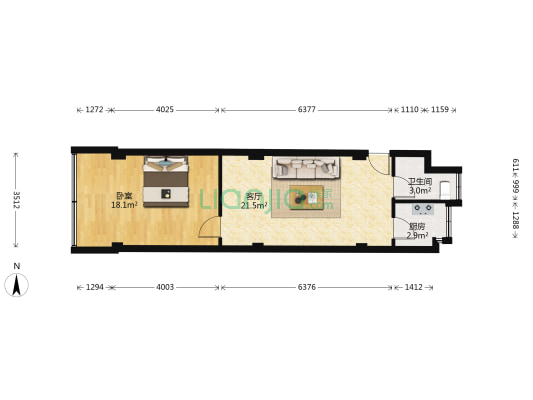 球场路50-62号 1室1厅1卫 58平方