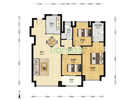 伟星万科星遇光年 3室1厅2卫 118平方