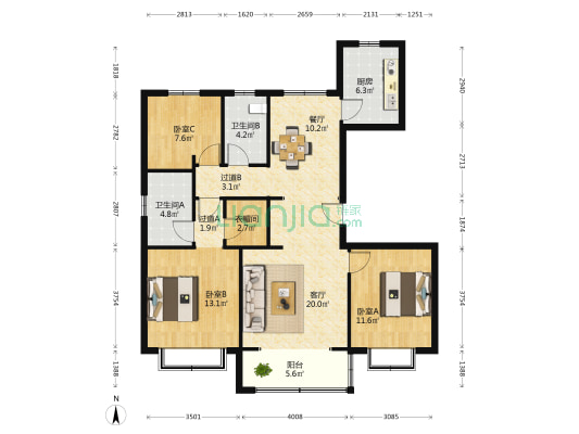 旭辉银盛泰博观山悦 3室2厅2卫 129平方