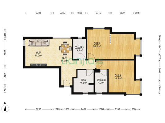 摩登主场 2室2厅2卫 102平方