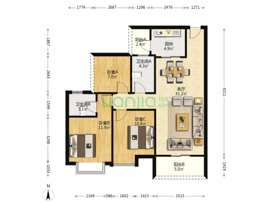 德桂佳园一区 3室1厅2卫 99平方