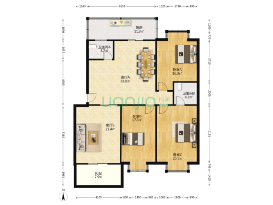 长城花园 3室2厅2卫 158平方