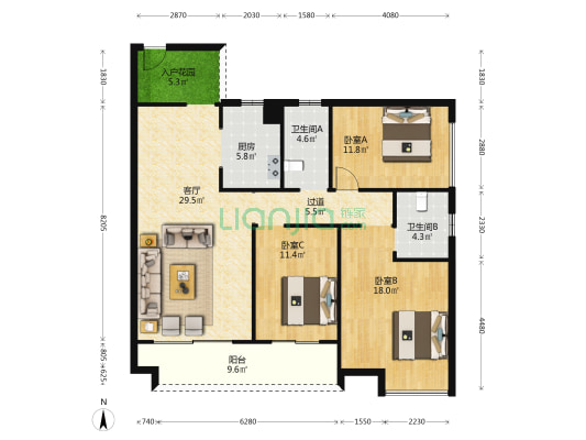 唯美·臻岸华府 3室1厅2卫 124平方