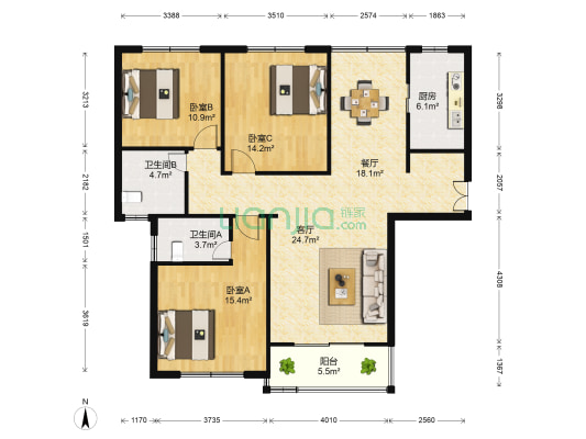 聚丰景都 3室2厅2卫 142平方