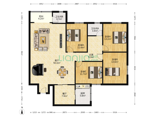 湖光东街 4室2厅2卫 163平方