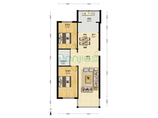 龍城小区 2室2厅1卫 102平方
