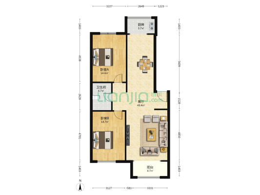 秀水花城 2室1厅1卫 107平方