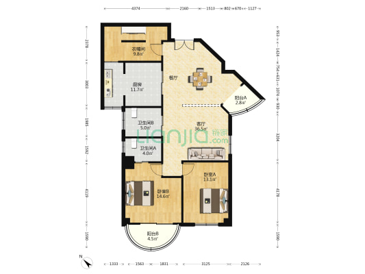 时代大厦 2室1厅2卫 138平方