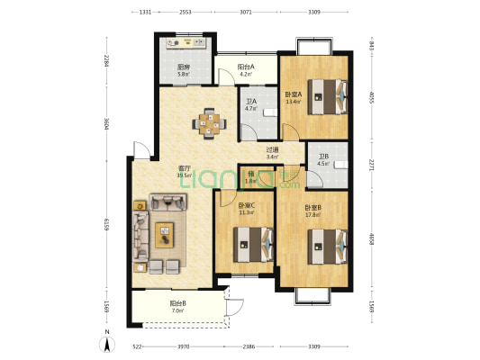 靖江镇黎明苑 3室1厅2卫 131平方