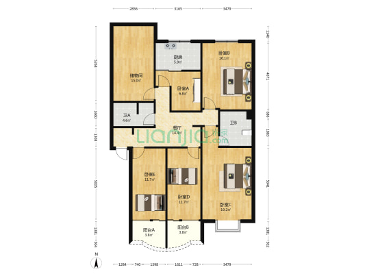 竞达花园 5室1厅2卫 136平方
