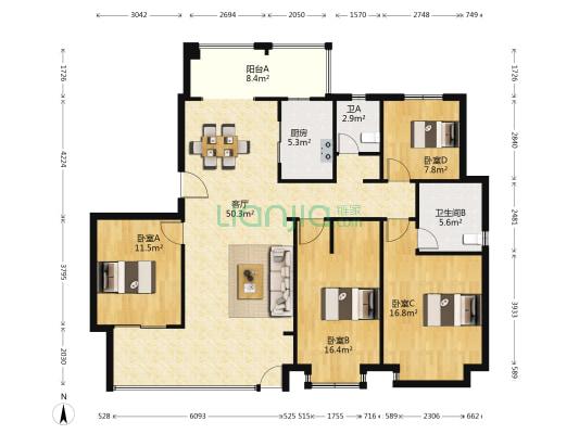 雅戈尔海晏府 4室1厅2卫 139平方