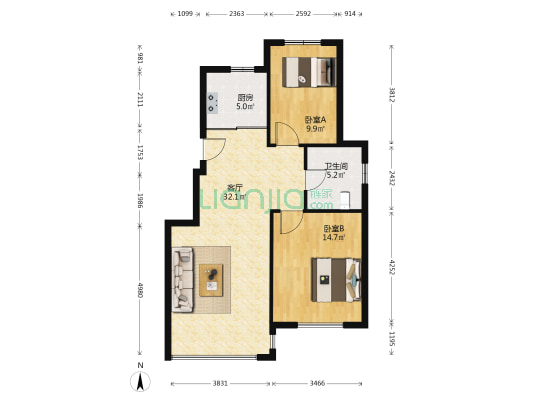 天津华侨城寄涛苑 2室1厅1卫 89平方