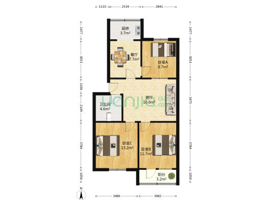下东营 3室2厅1卫 85平方