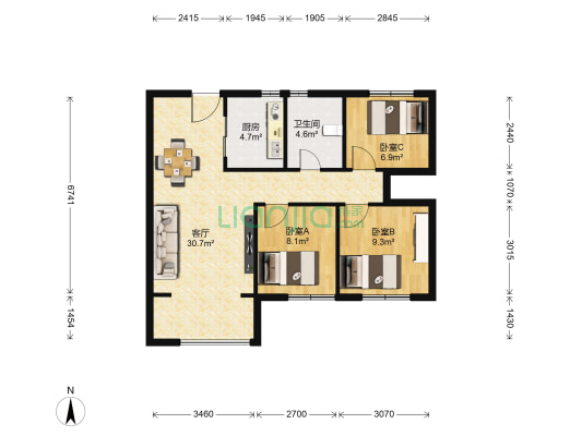 世茂云锦 3室1厅1卫 89平方