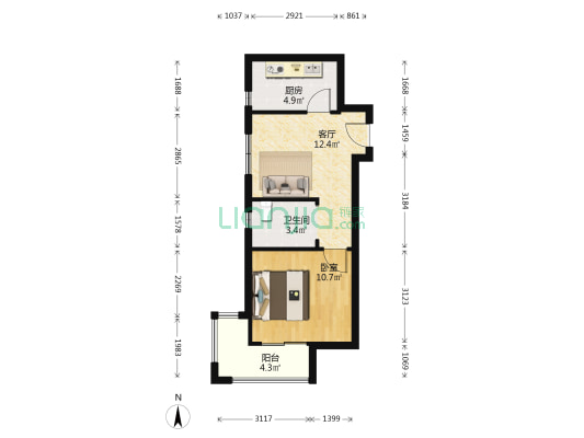 磨山港湾 1室1厅1卫 47平方