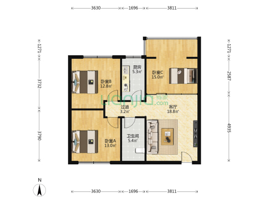 凤凰国际 3室1厅1卫 96平方