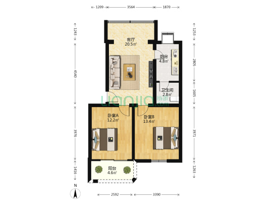 盈翠里8号 2室1厅1卫 69平方