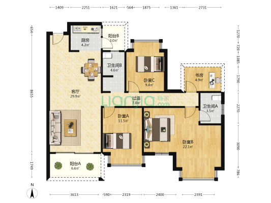邕熙华府 4室1厅2卫 126平方