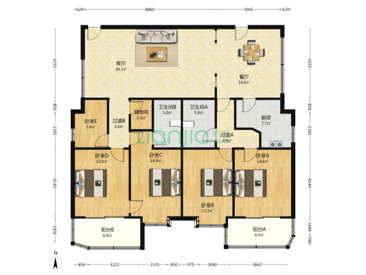 站前西路中行宿舍 5室2厅2卫 203平方
