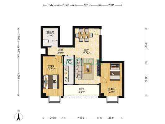心悦阁 2室1厅1卫 78平方