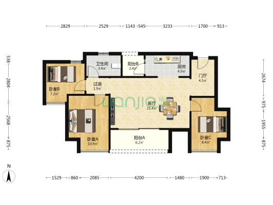 海成云境 3室1厅1卫 80平方