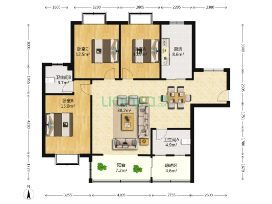 上東一城 3室1厅2卫 116平方