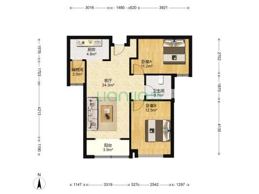中海文昌湖 2室1厅1卫 88平方