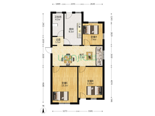 新财弄2号 3室1厅1卫 91平方